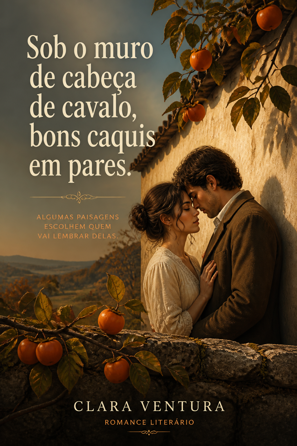 Sob o muro de cabeça de cavalo, bons caquis em pares.